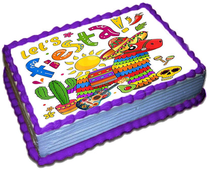 Cinco De Mayo Lets Fiesta Edible Image Sheet Cake Topper - Precut Easy To Use