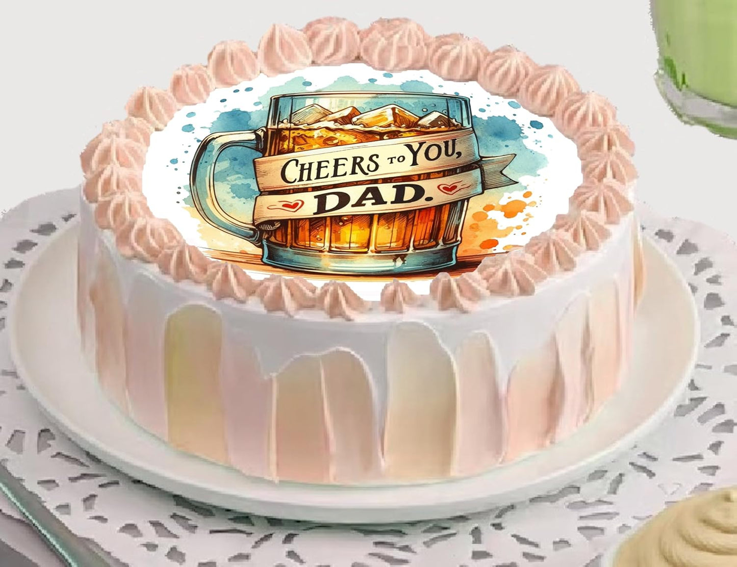 Fathers Day Cheers to you Dad Edible Image Sheet Cake Topper - Precut Easy To Use