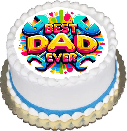 Fathers Day Best Dad Ever Edible Image Sheet Cake Topper - Precut Easy To Use