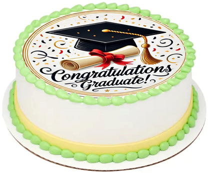 Congratulations Graduate Edible Image Sheet Cake Topper - Precut Easy To Use