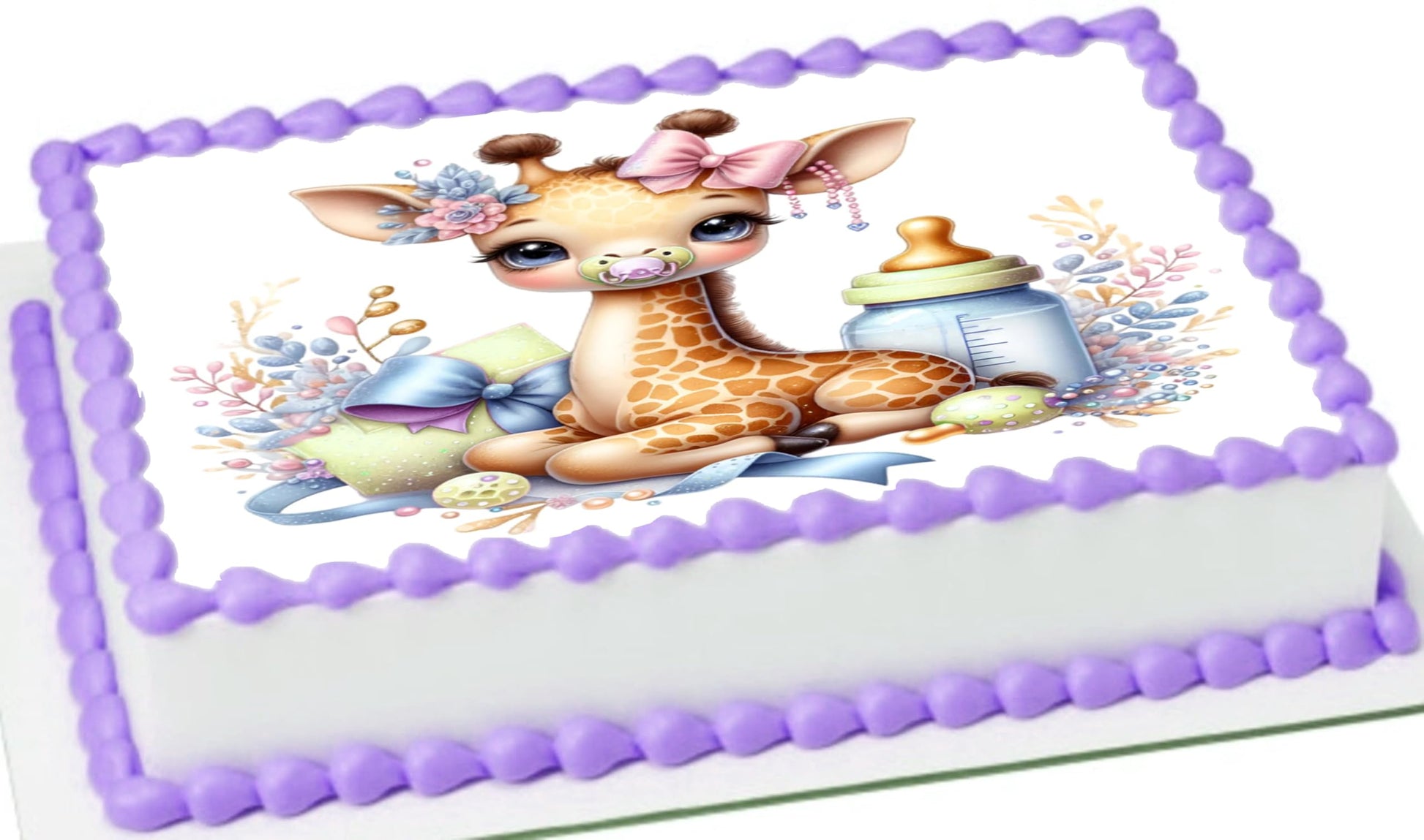 Adorable Baby Giraffe Baby Shower Celebration Gender Reveal - Edible Image Cake Topper Vibrant Colors