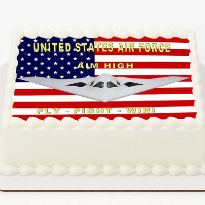 Custom Edible Cake Topper –  Air Force Flag Aim High  Design – 1/4 Sheet Cake (9x13) – Precut Icing Sheet – RA Pape