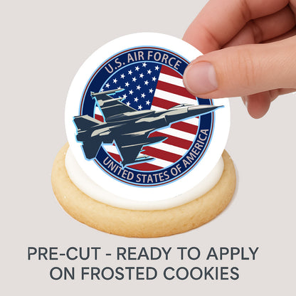 Air Force Jet Flag Edible Image Cookie & Cupcake Toppers –  Precut 2” Rounds easy to use