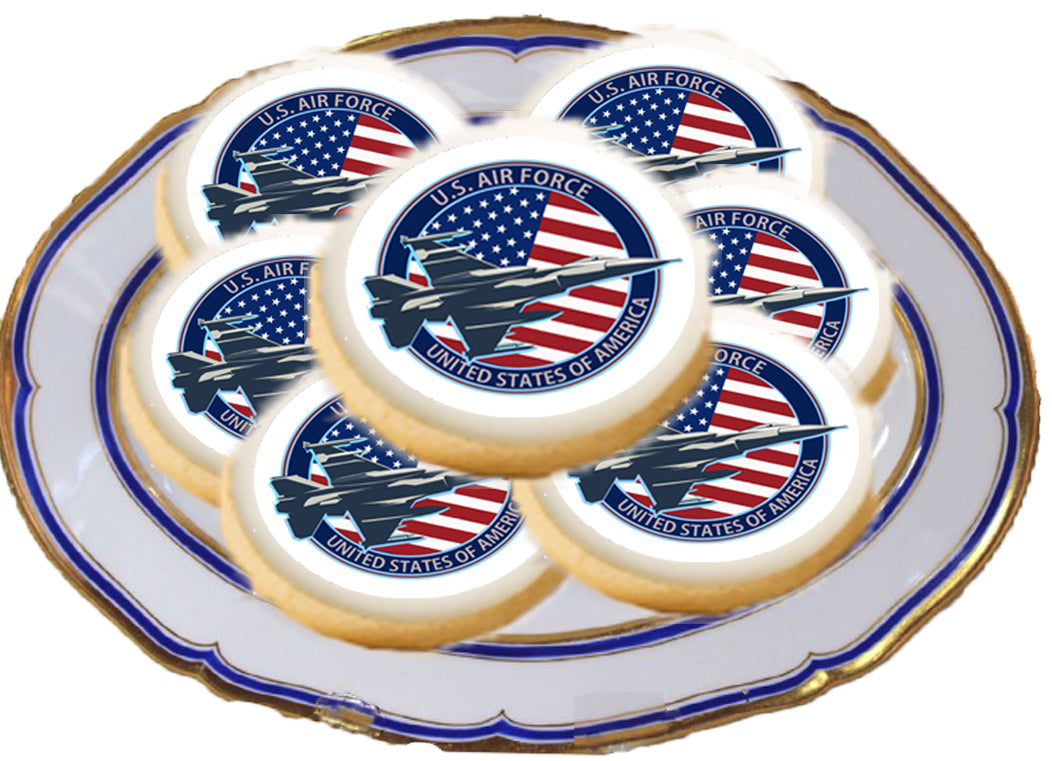 Air Force Jet Flag Edible Image Cookie & Cupcake Toppers –  Precut 2” Rounds perfect  for cookies
