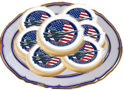 Air Force Jet Flag Edible Image Cookie & Cupcake Toppers –  Precut 2” Rounds perfect  for cookies