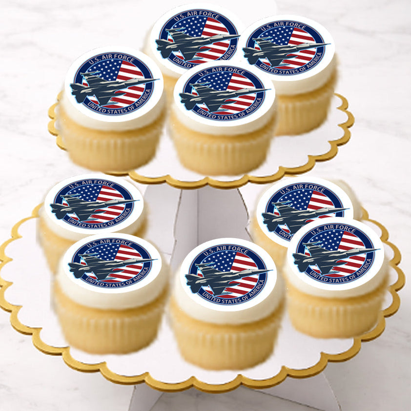 Air Force Jet Flag Edible Image Cookie & Cupcake Toppers –  Precut 2” Rounds Perfect for you parties