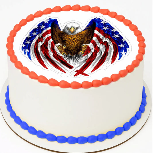 American flag and eagle on top Edible Icing Cake Image 