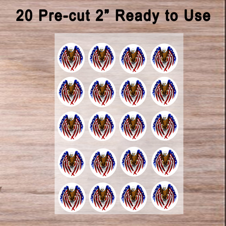 American Eagle Flag Edible Image Cookie & Cupcake Toppers –  20 Precut 2” Round 