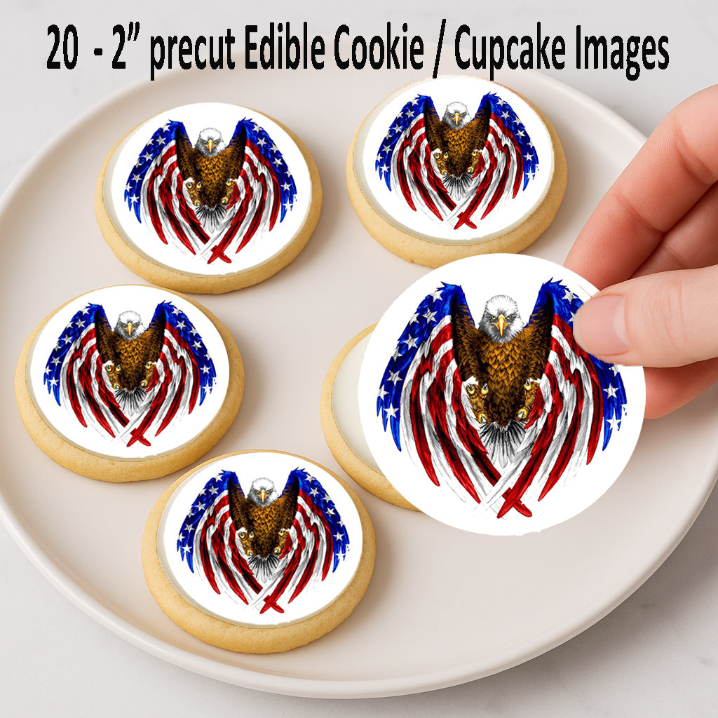 American Eagle Flag Edible Image Cookie & Cupcake Toppers –  Precut 2” Round Easy to use