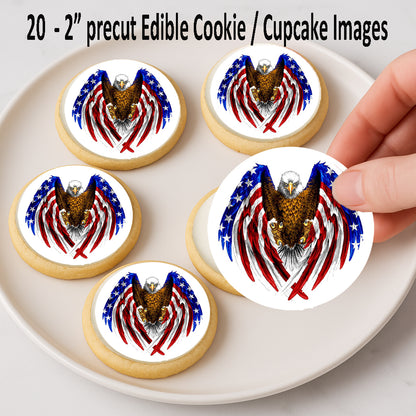 American Eagle Flag Edible Image Cookie & Cupcake Toppers –  Precut 2” Round Easy to use