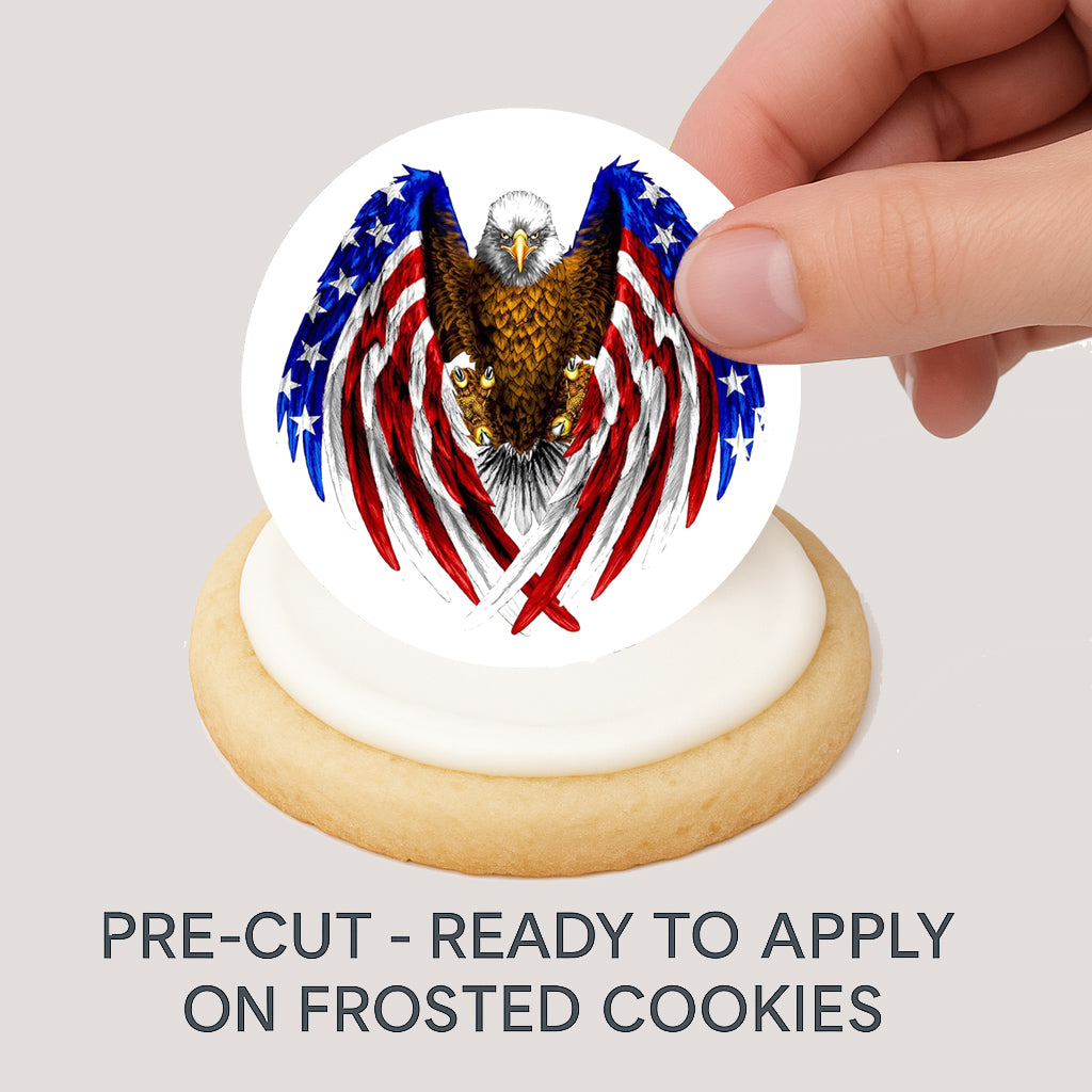 American Eagle Flag Edible Image Cookie & Cupcake Toppers –  Precut 2” Rounds for any event