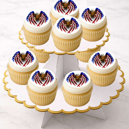 American Eagle Flag Edible Image Cookie & Cupcake Toppers –  Precut 2” Rounds Easy to use