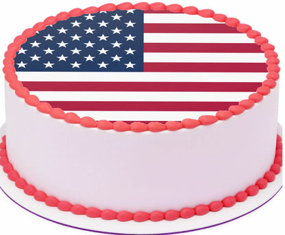 Cake with American flag design on a white background