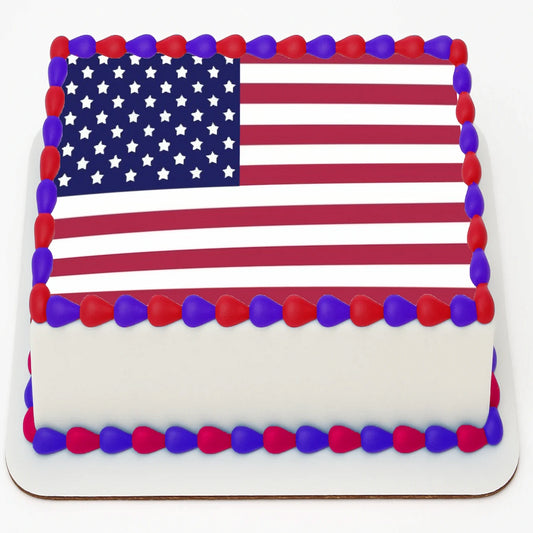 Custom Edible Cake Topper – American Flag Design – 1/4 Sheet Cake (9x13) – Precut Icing Sheet – RA Pape
