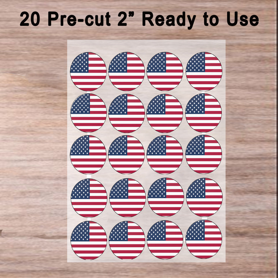 American Flag Edible Image Cookie & Cupcake Toppers –  20 Precut 2” Rounds