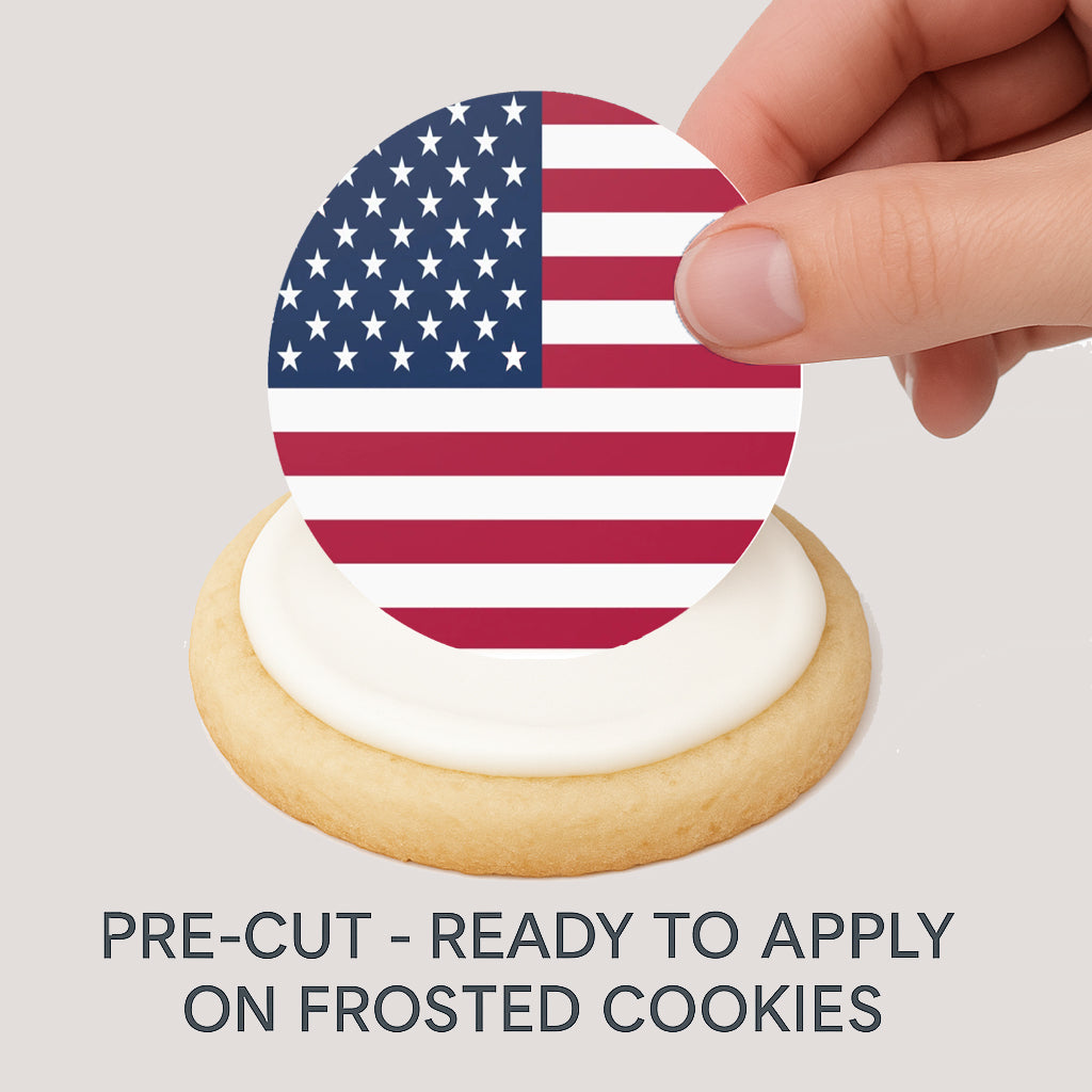 American Flag Edible Image Cookie & Cupcake Toppers –  Precut 2” Rounds easy to use