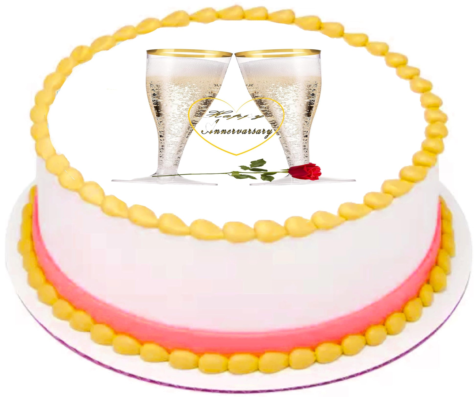 Anniversary Champagne & Roses Anniversary Edible Image Cake Topper Designs
