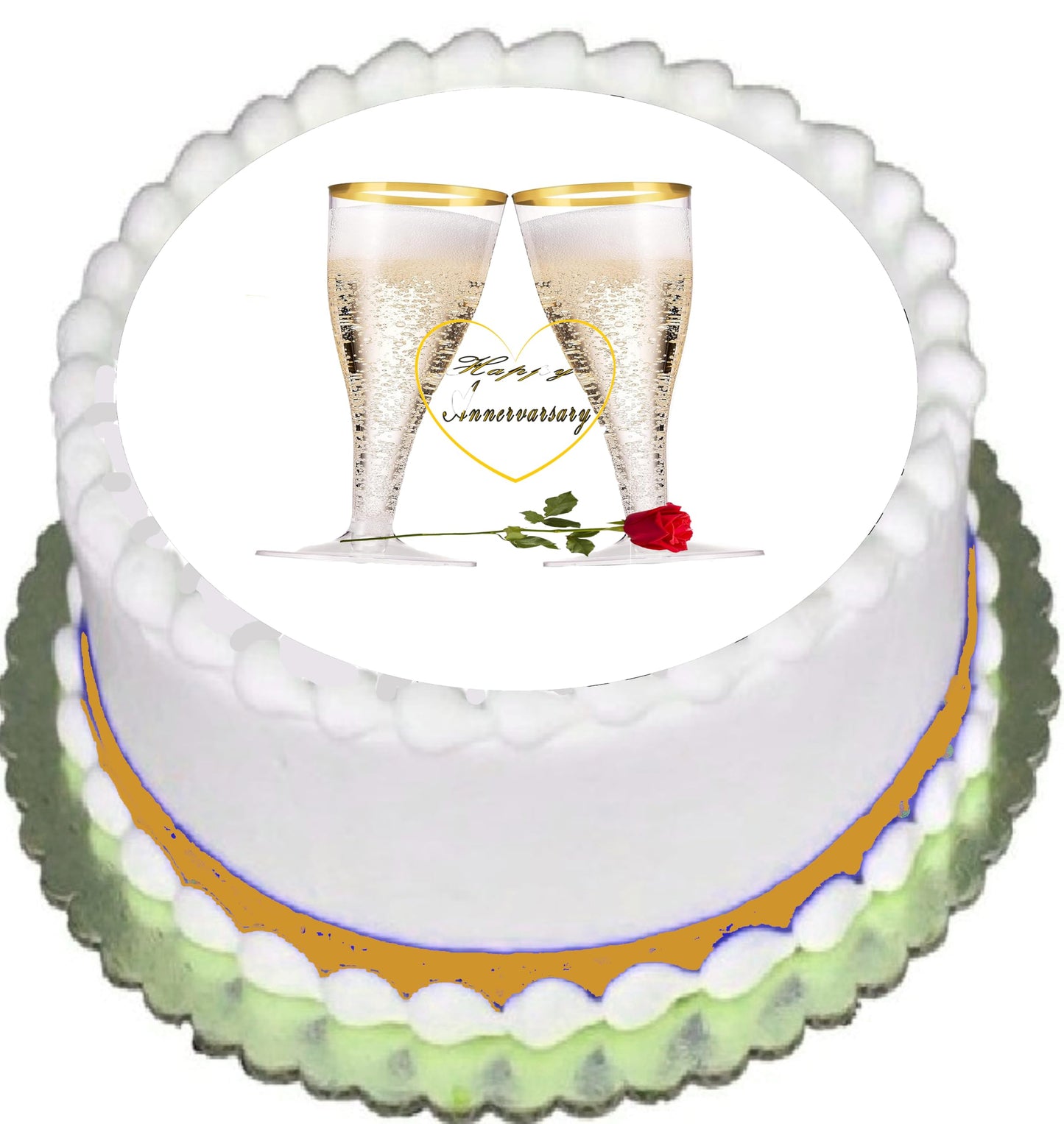 Custom Edible Cake Topper – Anniversary Champagne & Roses Delight Design – Pre-cut 8" Round Icing Sheet – RA Pape