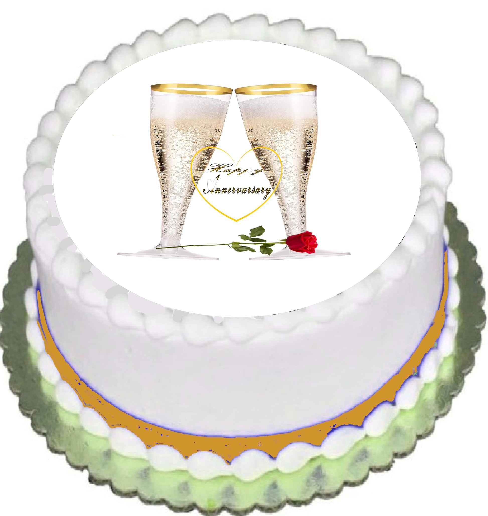 Custom Edible Cake Topper – Anniversary Champagne & Roses Delight Design – Pre-cut 8" Round Icing Sheet – RA Pape