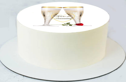 Anniversary Champagne & Roses Delight Edible Image Cake Topper Pre Cut