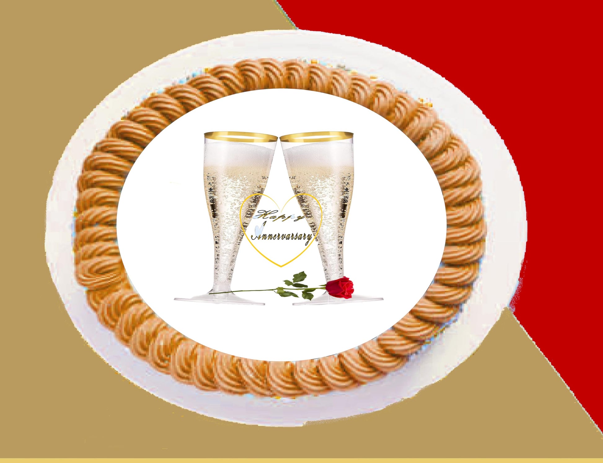 Anniversary Champagne & Roses Anniversary Edible Image Cake Topper Designs