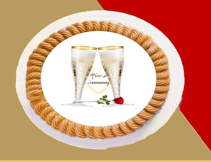 Anniversary Champagne & Roses Anniversary Edible Image Cake Topper Designs