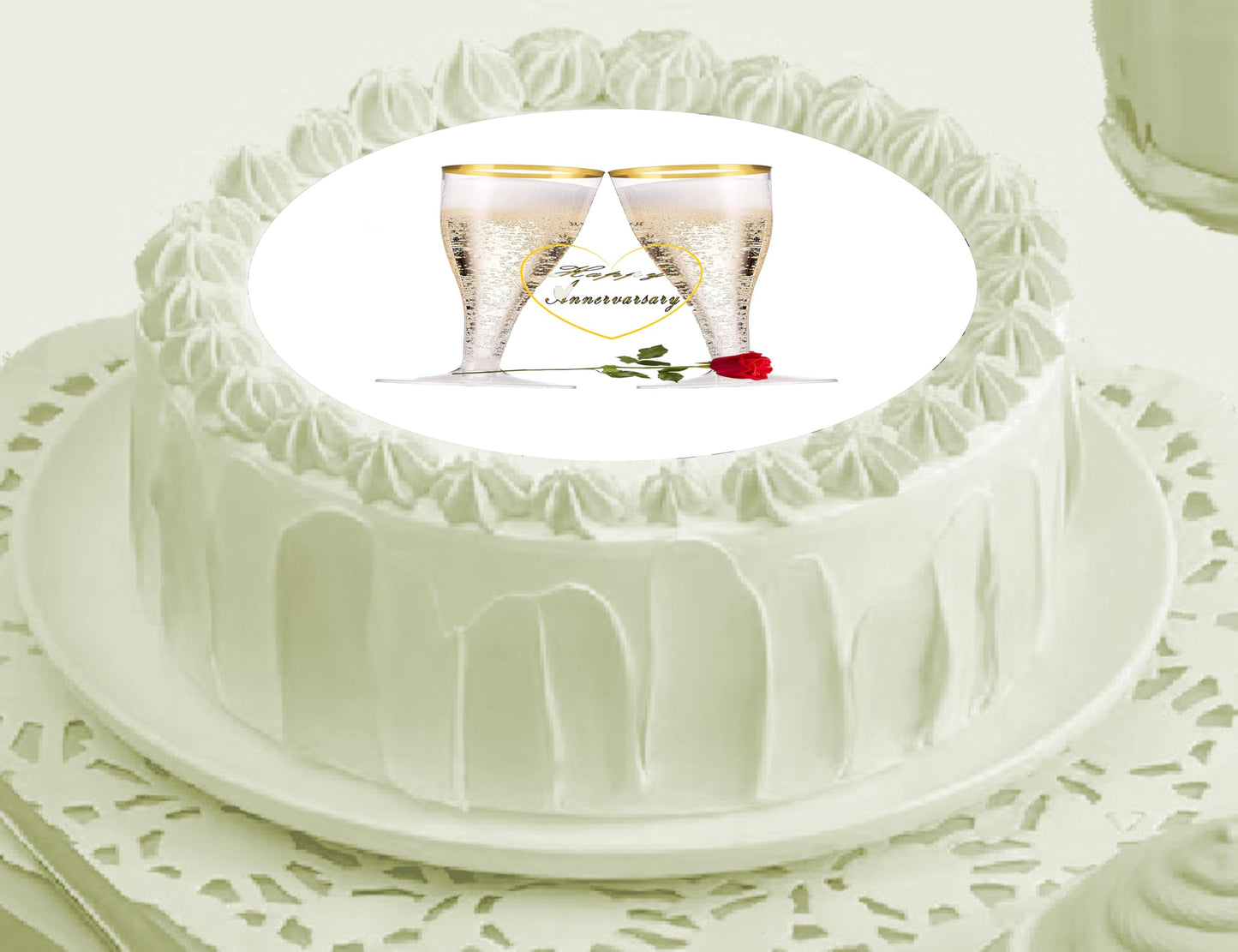 Anniversary Champagne & Roses Anniversary Edible Image Cake Topper Designs