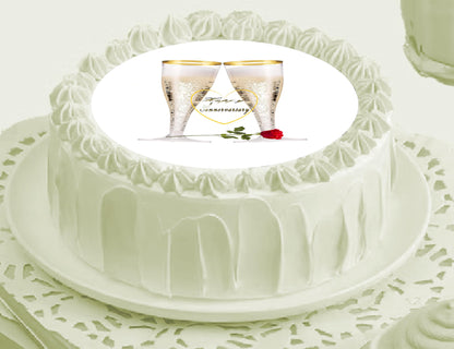 Anniversary Champagne & Roses Anniversary Edible Image Cake Topper Designs