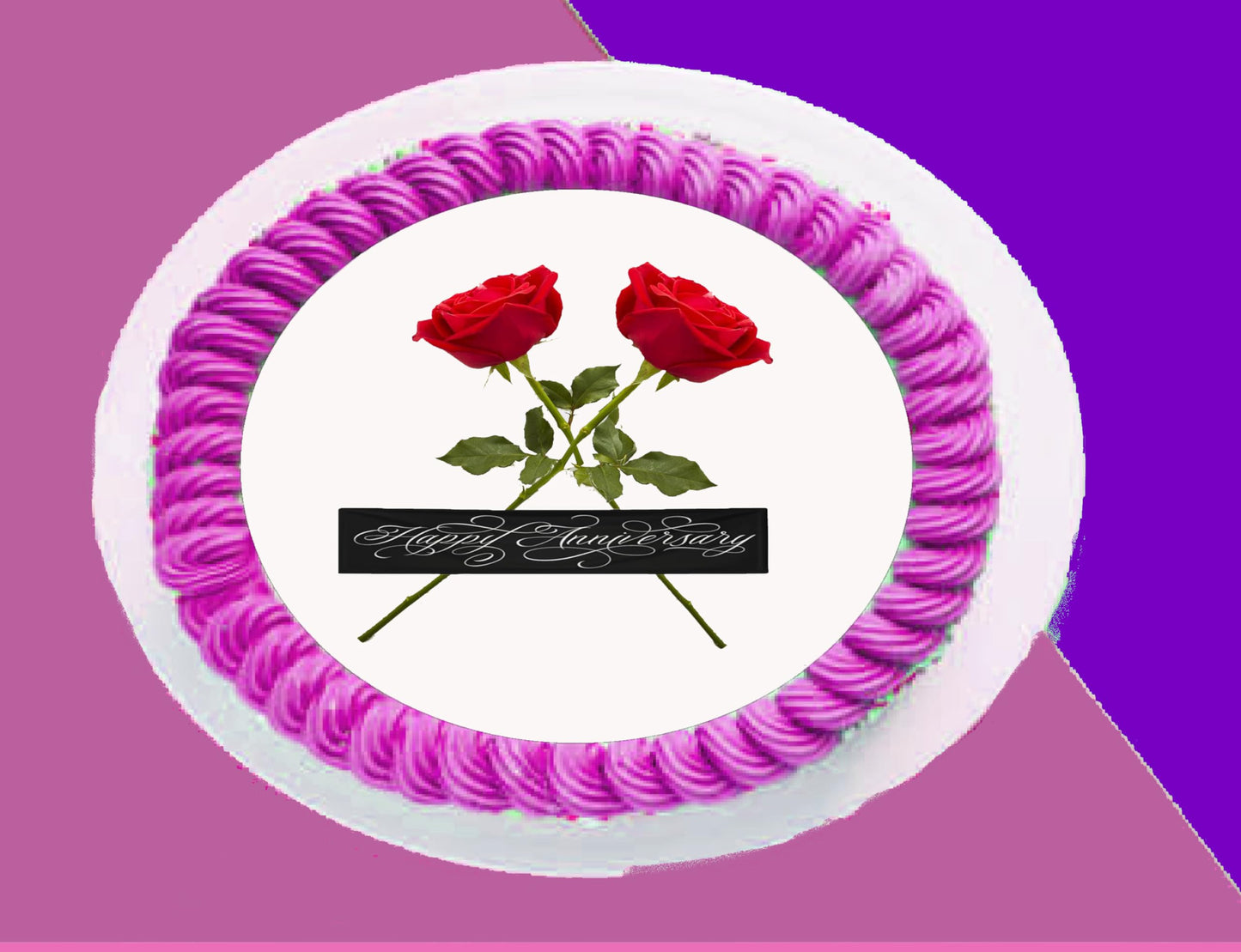 Anniversary cake topper  'Love in Bloom' text on a  precut cake topper