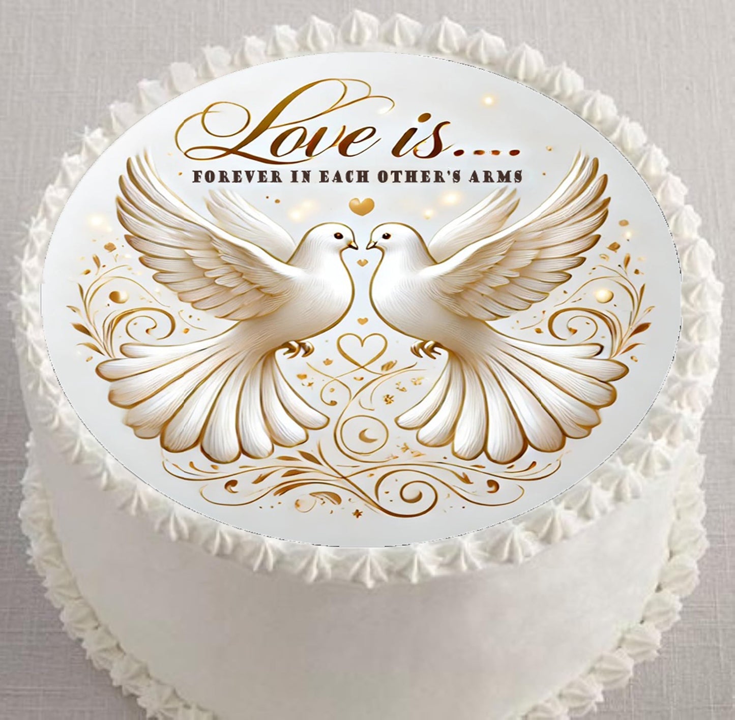 Custom Edible Cake Topper – Anniversary Love is… Design – Pre-cut 8" Round Icing Sheet – RA Pape