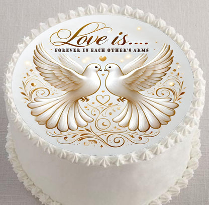 Custom Edible Cake Topper – Anniversary Love is… Design – Pre-cut 8" Round Icing Sheet – RA Pape