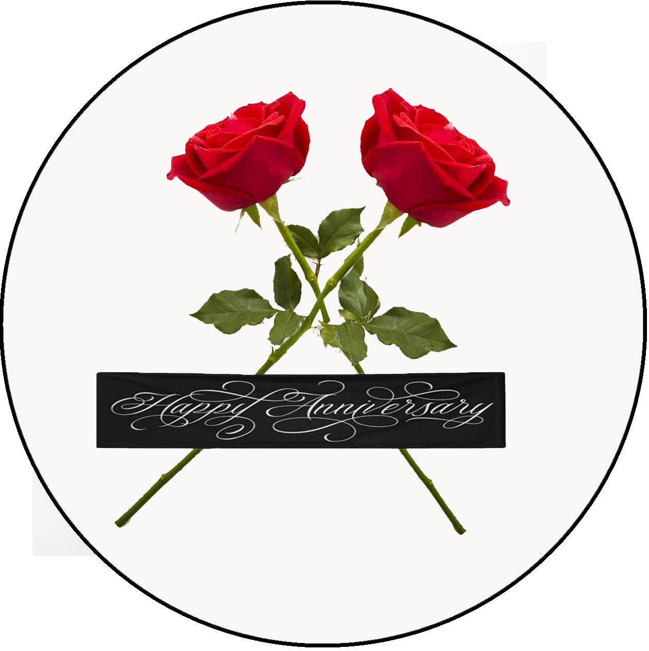 Anniversary 'love s in bloom' text with two hearts intertwined on edible icing images