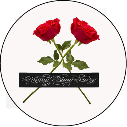 Anniversary 'love s in bloom' text with two hearts intertwined on edible icing images