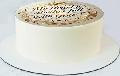 Anniversary cake topper edible image with text saying my heart is always full with you