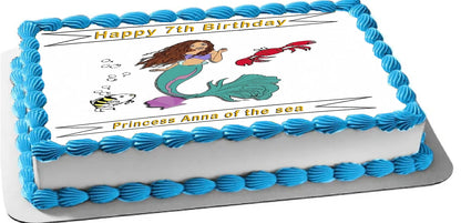 Little Mermaid Edible Images Cake Topper - Precut Ready to use - Personalized with Name and Age