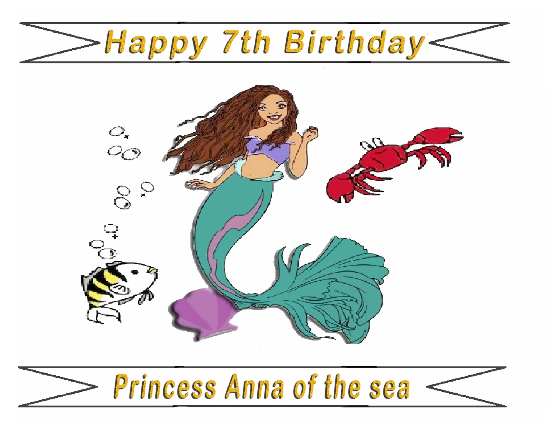 Little Mermaid Edible Iciing Images Cake Topper - Precut Ready to use - Personalized with Name and Age