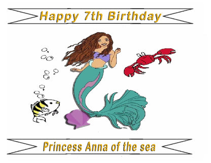 Little Mermaid Edible Iciing Images Cake Topper - Precut Ready to use - Personalized with Name and Age
