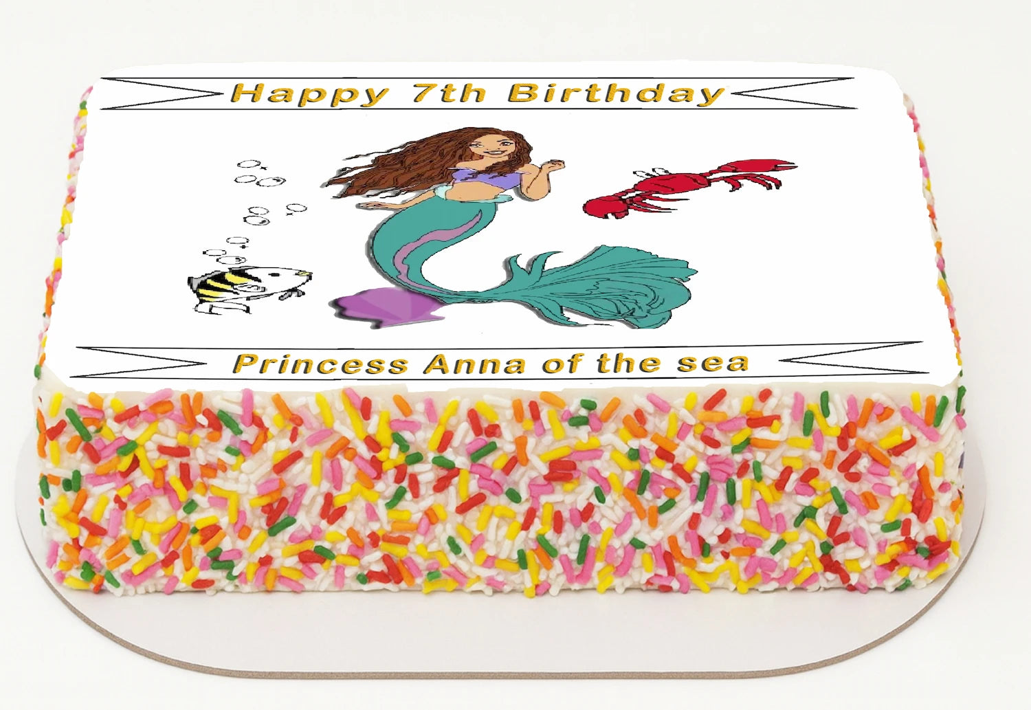 Edible  Icing Image birthday cake topper with Ariel mermaid design.