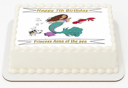 Edible Icing Images Birthday cake Topper with Ariel Mermaid design