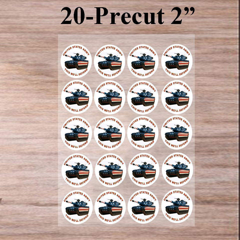 Custom Edible Cake Topper Army This We'll Defend Design – Icing Sheet Cookie & Cupcake Images –20 Pre-cut 2” Round– RA Pape