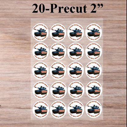 Custom Edible Cake Topper Army This We'll Defend Design – Icing Sheet Cookie & Cupcake Images –20 Pre-cut 2” Round– RA Pape
