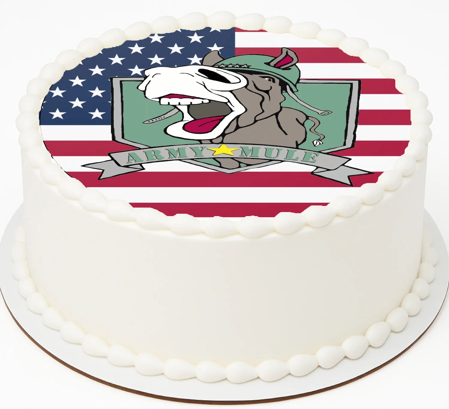 Cake with American flag and Army Mule logo