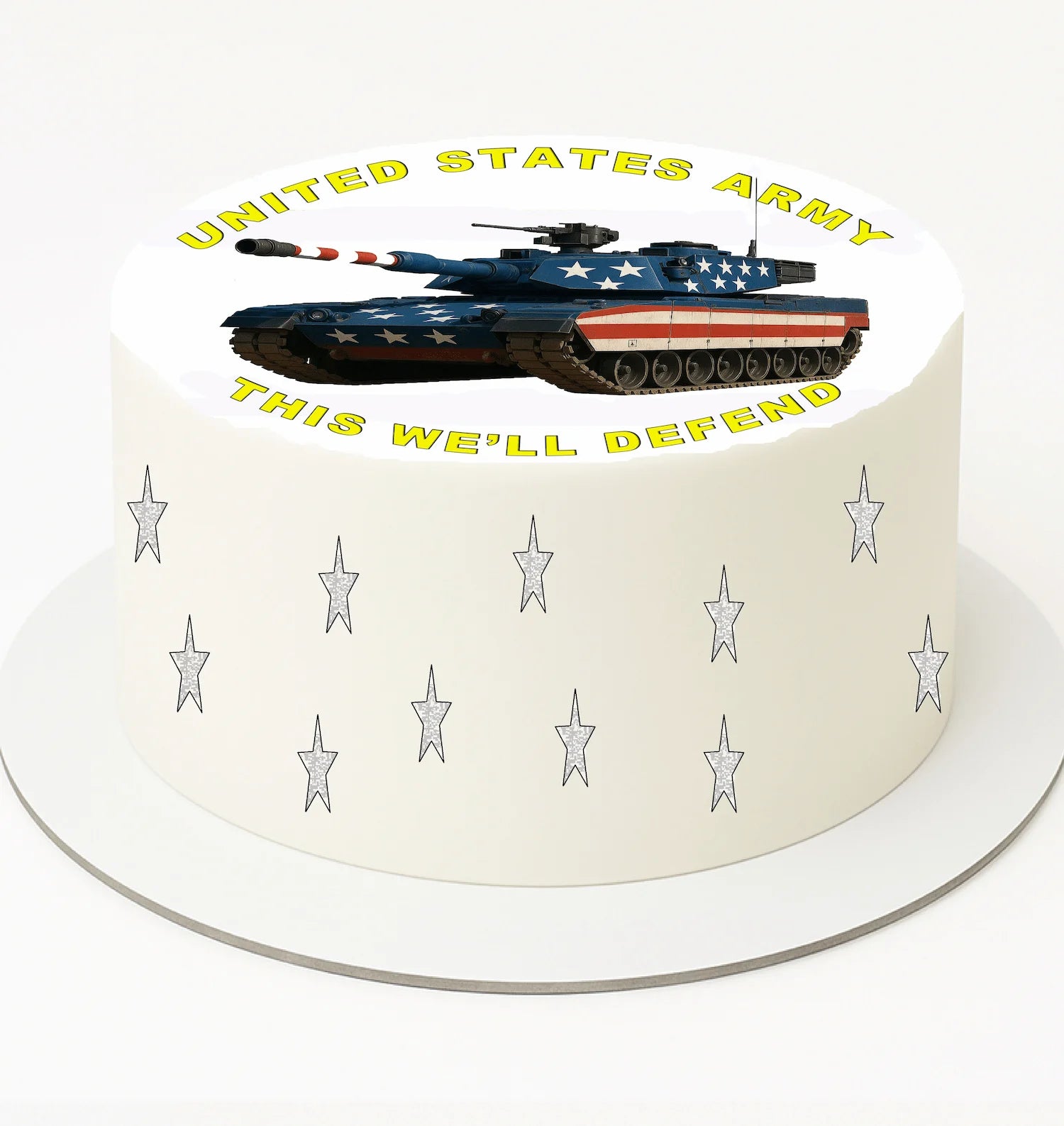 Cake with U.S. Air Force logo and American flag on a white background