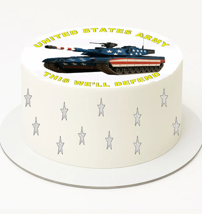 Cake with U.S. Air Force logo and American flag on a white background