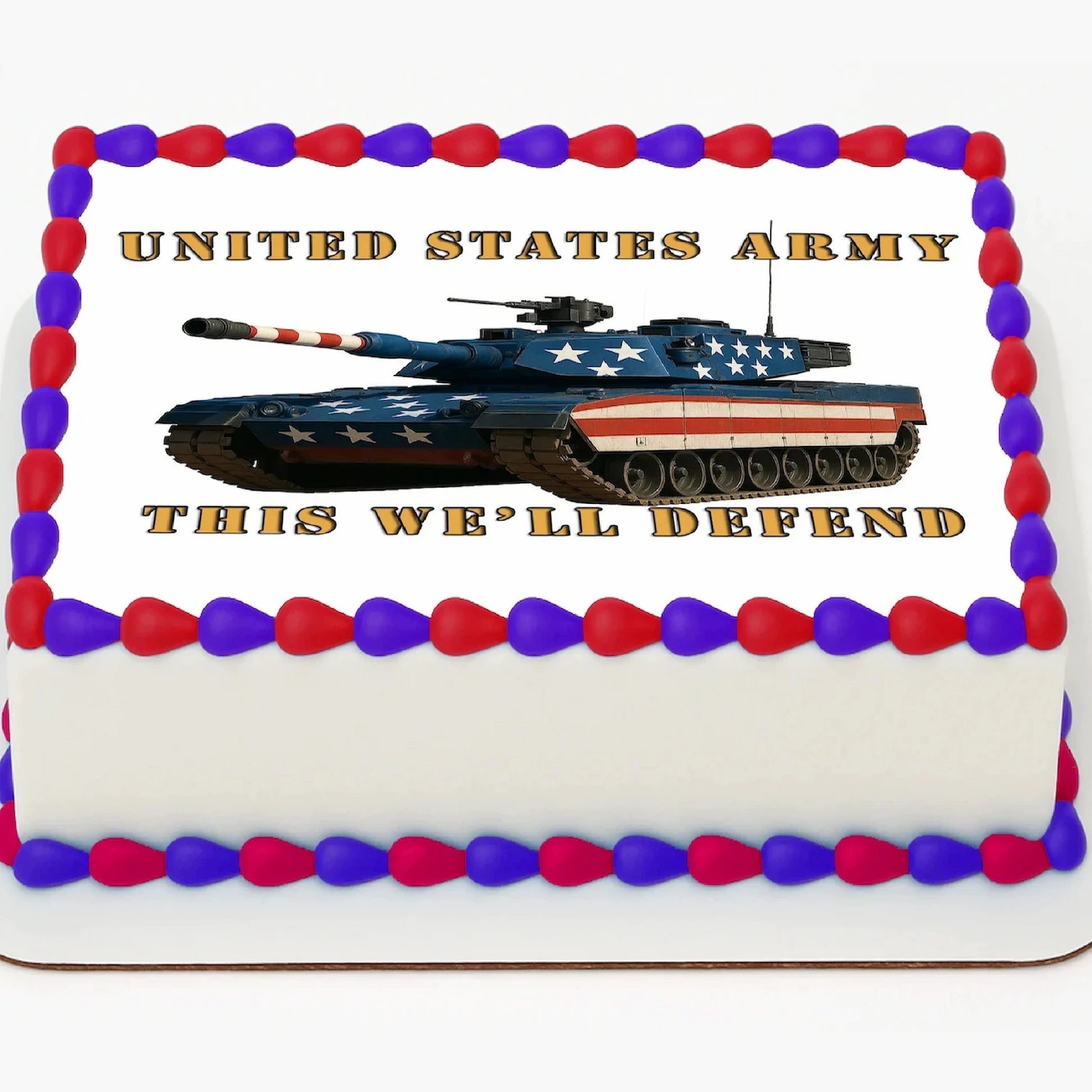 Custom Edible Cake Topper – Army This We’ll Defend Design – 1/4 Sheet Cake (9x13) – Precut Icing Sheet – RA Pape