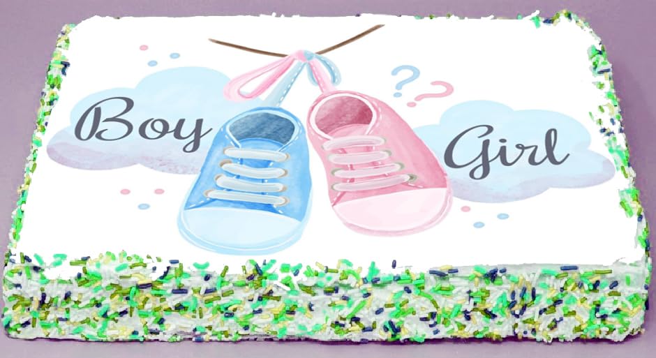 Gender Reveal Baby Shoes Edible Image Cake Topper