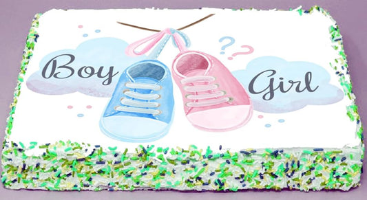 Gender Reveal Baby Shoes Edible Image Cake Topper
