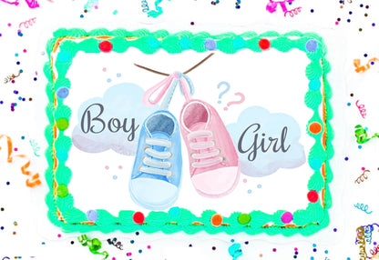 Edible Icing Images Baby Shoes Baby Shower - Announcement - Gender Reveal - cake topper