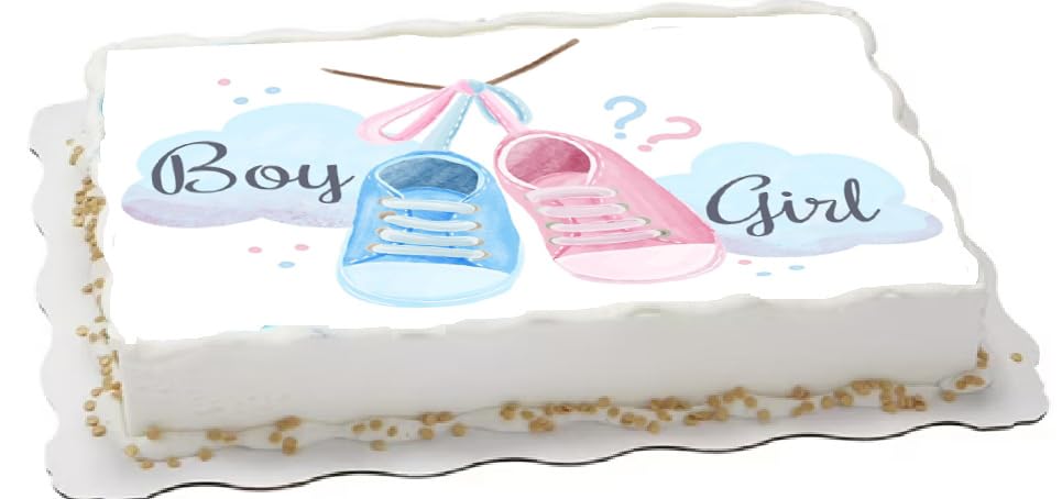 Custom Edible Cake Topper – Baby Shoes  Baby Shower Celebration Design – 1/4 Sheet Cake (9x13) – Precut Icing Sheet – RA Pape