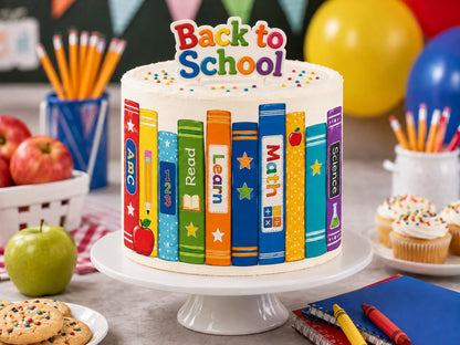 Back to School Edible Image Cake Wrap Seamless Colorful Books – Icing Sheet - RA Pape